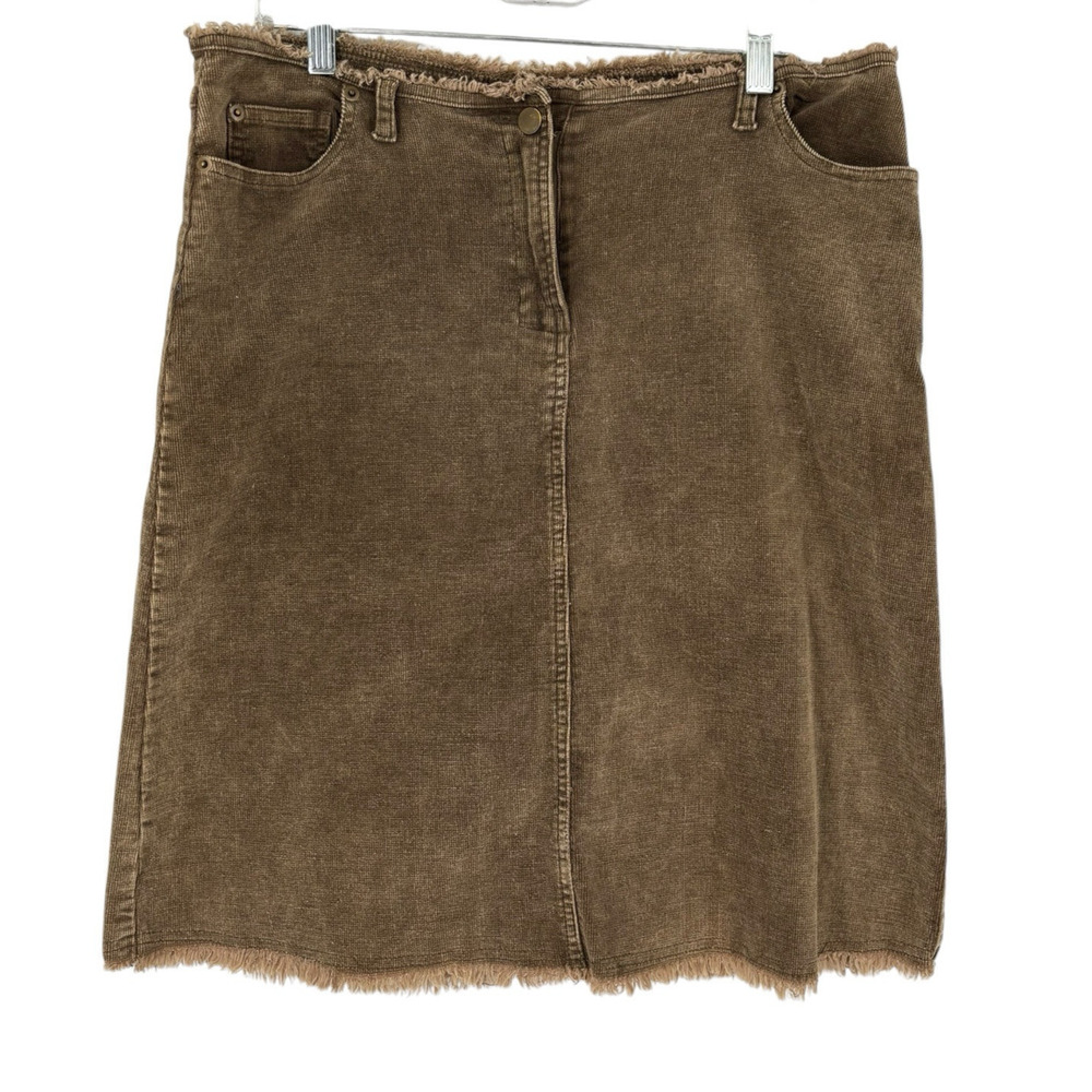 Vintage 70's Ojai Corduroy Skirt Raw Edge Soft Stretch Boho Hippie Nature Sz 14
